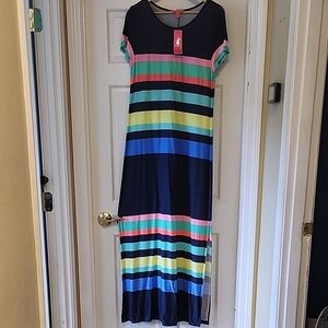 Lilly Pulitzer Navy and Multicolor Striped Maxi Dress